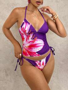 Swim Glamine Sweet Cherry Plaid Bikini Set - Purple - View 3