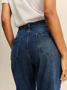 Daynim Jeans con bolsillos en diagonal con cuentas de perlas falsas - Azul lavado medio - Ver 3