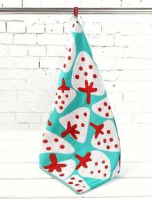 Joivida 1pc Super Absorbent Large Rectangular Face Towel And Bath Towel, With Strawberry, Lime, And Watermelon Patterns (Pink, Green, Green) - Thick Hanging Hand Towel, Dishwasher Towel, Cute Fruit Pattern, Household Absorbent Cloth With A Gauze Like Texture, Suitable For Sensitive Skin