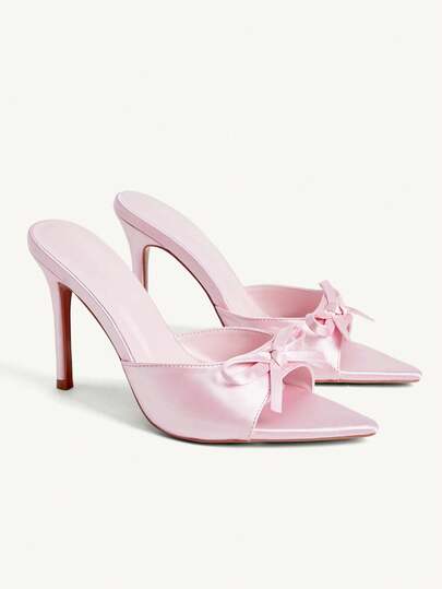 CUCCOO CHICEST Giày nữ màu hồng satin, kiểu dáng mùa xuân hè, có nơ, thời trang, mũi nhọn, gợi cảm.