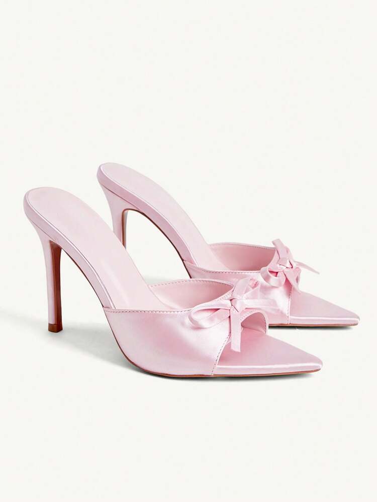 CUCCOO CHICEST Women Shoes Pink Satin Satin Spring And Summer Bow Element Fashion Sexy Pointed Stiletto Slippers Summer Shoes