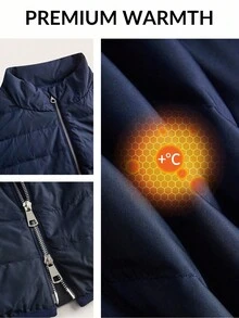 Zelara Plus Size Women's Quilted Zip-Up Down Coat,Winter Casual Hiking Navy Puffer Jacket 50% Plush Two-Way Zipper Water Repellent Printed Warm Outerwear - Navy Blue - View 4