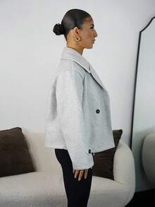 SAYEHFBABY 女士超大翻领装饰纽扣长袖外套 - 淺灰色 - 查看 6