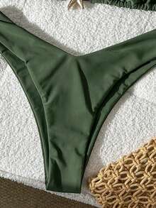 Swim Mod Bộ bikini hai mảnh màu trơn dành cho nữ, trang trí kim loại, gợi cảm, thích hợp cho mùa hè. - màu xanh lá - Xem 5