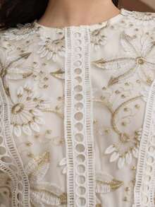 DAZY 优雅蕾丝边短袖连衣裙，青春雅致迷你连衣裙，婚礼宾客礼服/吊带裙 - 金色 - 查看 6