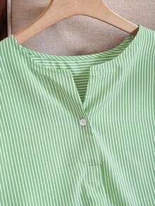 Rusticease Plus Size Casual/Work Striped Shirt, Spring/Summer - Green - View 6