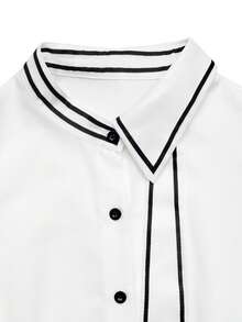 Qadelle Blusa elegante para o dia a dia com gola e punhos contrastantes e mangas bufantes. - Branco - Ver 3