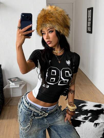 Coolane 女士夏季 Y2K 街头复古音乐会锐舞节外出黑色短款 T 恤