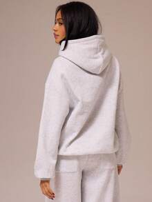 Musera Sport Pull à capuche surdimensionné avec logo, vêtement de sport, entraînement, gym, pilates, fitness, usage quotidien et décontracté - Gris pâle - Voir 4