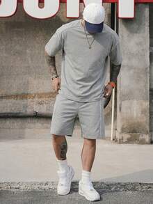 DAZY Grey Round Neck T-Shirt & Men's T-Shirt Set, Summer - Grey - View 3