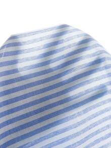 SHEIN 两件套少女休闲日常蓝色条纹蝴蝶结露背背心和短裤套装 - 藍色 - 查看 12