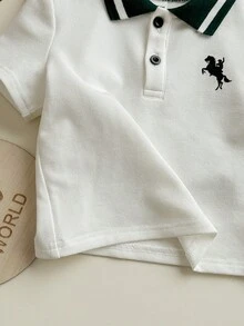 男婴可爱学院风休闲针织Polo衫和格子裤套装 - 彩色 - 查看 7