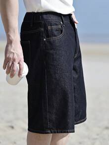 DAZY Pantalones cortos de mezclilla negros sólidos desgastados y desgastados para hombres, vacaciones de verano - Azul - Ver 7