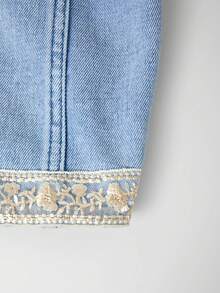 GlowEve Women's Floral Embroidered Long Sleeve Open Front Casual Denim Jacket - Blue - View 5