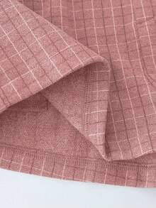 Franclia 女士复古格纹褶裥短裤，带腰带环，优雅秋季之选 - 粉色 - 查看 5