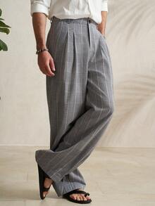 Manfinity Dauomo Men's Pleated Casual Pants With Pockets And Belt Loops, Loose Plaid Design - Multicolor - View 5