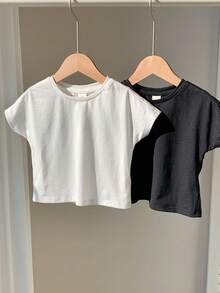 SHEIN 2pcs/Set Baby Boy Cute Casual Letter Print Color Block Short Sleeve T-Shirt Tops - Multicolor - View 3