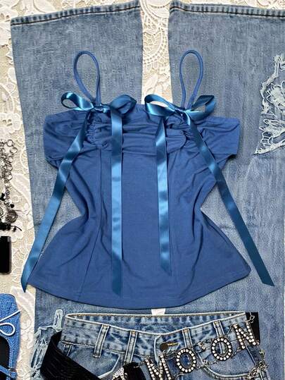 INAWLY Women's Casual Slim-Fit Camisole Top With Bow