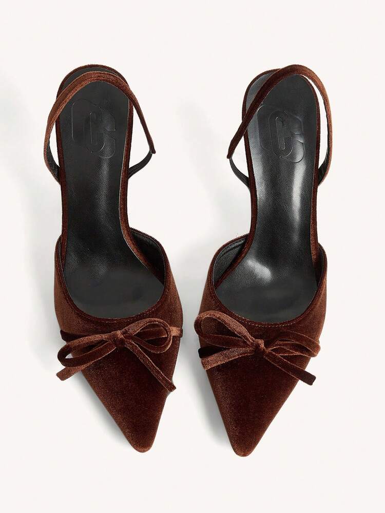 CUCCOO CHICEST Women's High Heels Pointed 9CM Elegant Wine Glass Heel Cute Bow Women's High Heels Slingback Slip-On Easy To Wear Suede Brown High Heels Suitable For Daily/Party/Dating/Office Professional Shoes Women's Shoes Elegant Shoes Wedding Shoes
