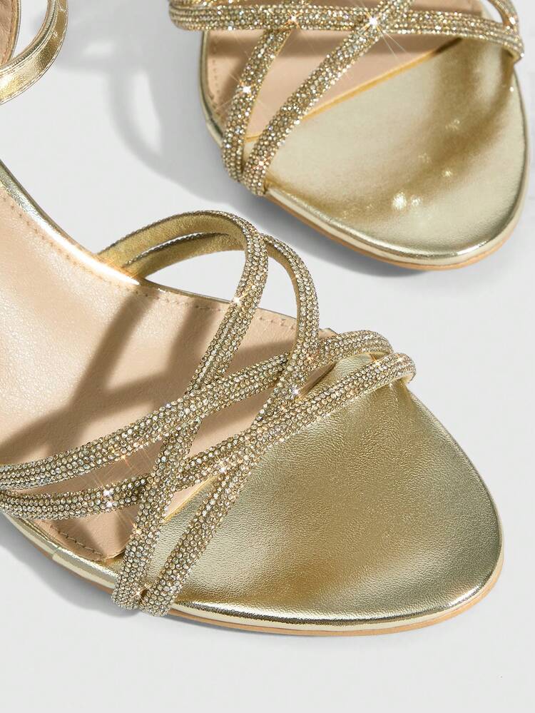 CUCCOO SZL Women's Fashion High Heel Sandals, Fashionable Rhinestone Embellished High Heel Sandals Prom Heels