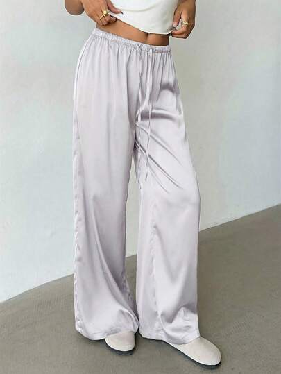 Aloruh Women's Low-Waist Casual Retro Satin Versatile Brown Marl Color Long Skirt