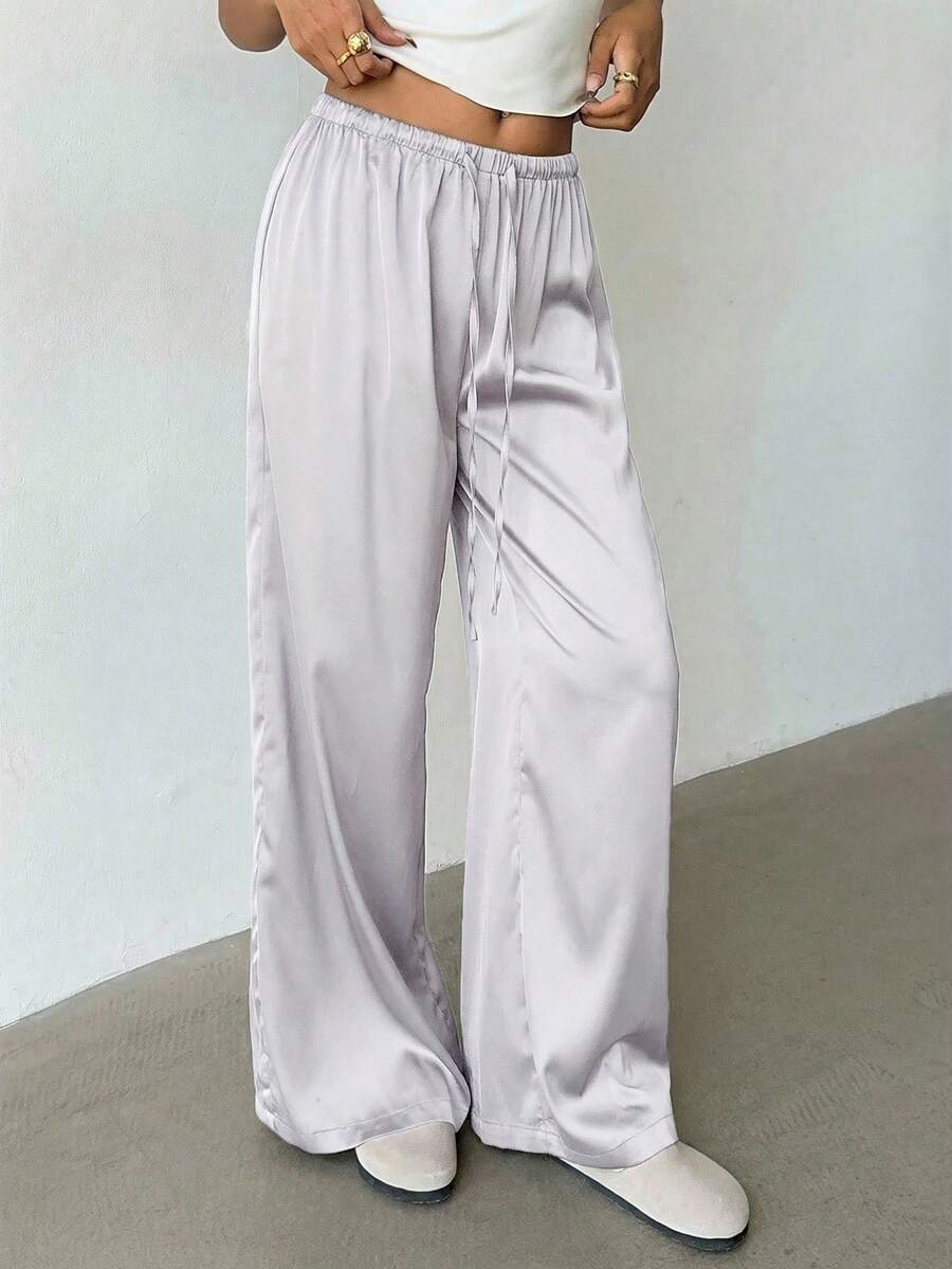 Aloruh 女士低腰休闲复古缎面百搭棕色长裙 - 淡紫色 - 查看 1