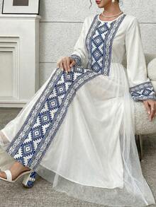 SHEIN Elegant Floral Print, Casual Modest Long Dress For Teen Girl, Suitable For Travel - White - View 9