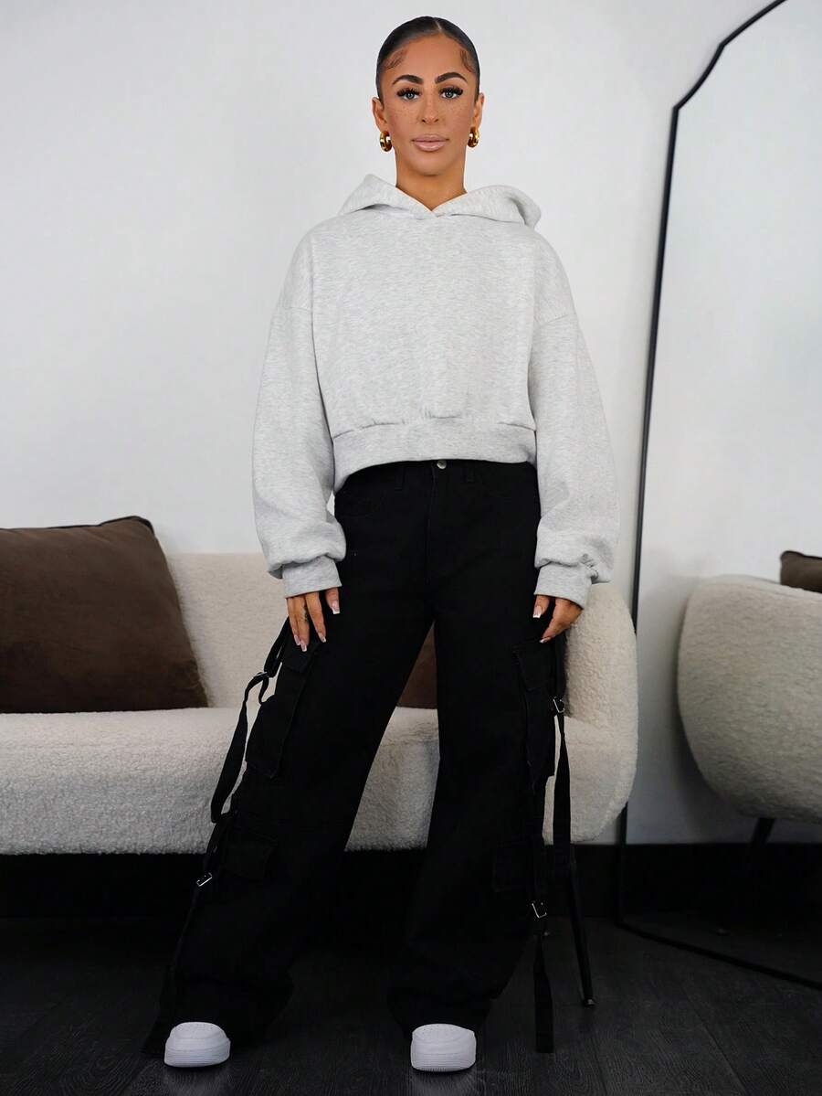 SAYEHFBABY 水洗纯色口袋休闲直筒牛仔裤 - 黑色 - 查看 1