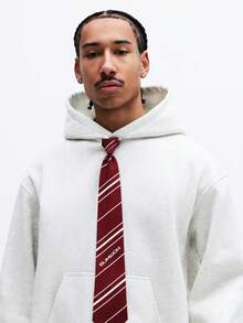 SUMWON Men's Boxy Fit Pullover Hoodie With Attached Tie Striped Pattern Centre Pocket Long Sleeve Casual Sweatshirt Fall Winter Plain - Light Grey - View 6