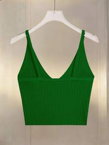 Franclia Camiseta de punto de unicolor acanalado de moda para mujer - Verde - Ver 2