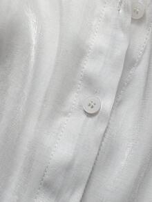 Franclia Silk-Like Fabric Sexy Cinched Waist Blouse With Tie Straps, Suitable For Casual Outings Or Light Office Wear, Spring/Summer - White - View 5