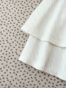 SHEIN Đầm ngắn màu mơ hở lưng dành cho thiếu nữ, kiểu buộc dây/xếp bèo ở gấu, thiết kế hai lớp, thích hợp cho tiệc tùng, hẹn hò, ngày Valentine, kỳ nghỉ, đi biển. - Màu be - Xem 5