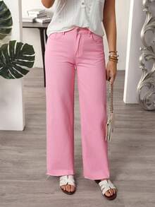 EMERY ROSE Quần Jeans Ống Thẳng Màu Trơn Đa Năng Thường Ngày - Hồng - Xem 4