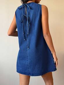 SHEIN ICON 女士休闲宽松无袖迷你牛仔连衣裙，蓝色 - 淺色水洗藍 - 查看 2