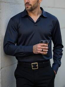 Manfinity Homme 男士纯色长袖休闲办公室 Polo 衫，秋季