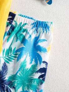 SHEIN Young Boy Tropical Print Vest And Shorts 2 Pieces Set, Casual Holiday Outfit Kids Tropical Outfit Boy Outfit Summer Toddler Boy Beach Set