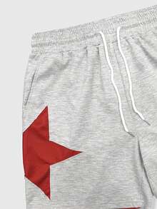 ROMWE MEN Street Life 男士五角星印花抽绳腰带口袋休闲短裤 - 灰色 - 查看 3