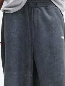 SUMWON 宽松水洗运动裤，侧边口袋，弹性裤脚收口，休闲舒适，冬季居家休闲日常穿着，纯色 - 深灰色 - 查看 6