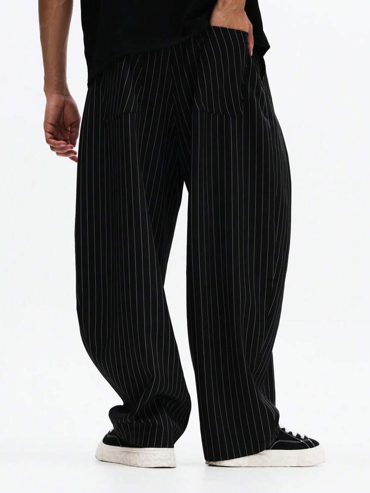 SUMWON Pantalones de vestir de rayas para hombres, de pierna ancha, con pliegues, pantalón formal de negocios y profesional, uso en la oficina, de corte recto, clásico y a medida para el trabajo