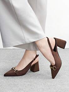 CUCCOO BIZCHIC Sepatu hak tebal wanita warna burgundy, desain minimalis klasik, cocok untuk bepergian, kencan, pesta, liburan, pernikahan, Natal, Hari Valentine, dan musim semi. - coklat flax - View 4
