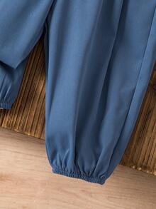 SHEIN Babygirl Cute Vacation Casual Blue Bow Tie Camisole Jumpsuit - Blue - View 7