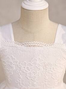 少女优雅可爱夏季网纱刺绣图案短袖连衣裙 - 白色 - 查看 7