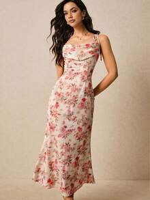 Poéselle 女士碎花扭结前襟连衣裙 - 紅色 - 查看 1