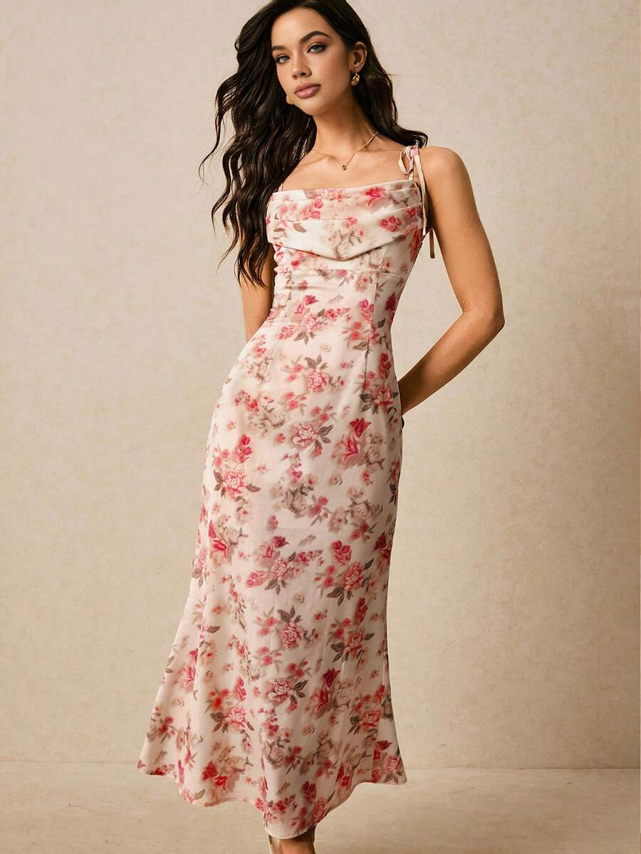 Poéselle 女士碎花扭结前襟连衣裙 - 紅色 - 查看 1