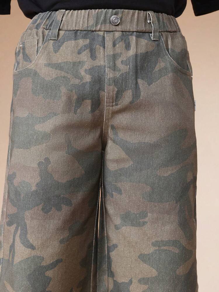 Short en jean camouflage avec poches latérales
