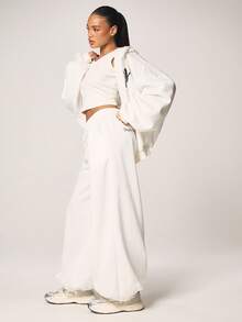 MISSGUIDED Trophy Wife Slogan Joggers Loose High Rise Wide Leg Drawstring Waistband Casual Sweatpants Comfortable Loungewear Fall Winter - White - View 6