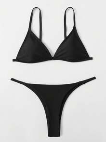 SHEIN Swim Solid Color Bikini Swimwear For Beach Vacation - Black - View 1