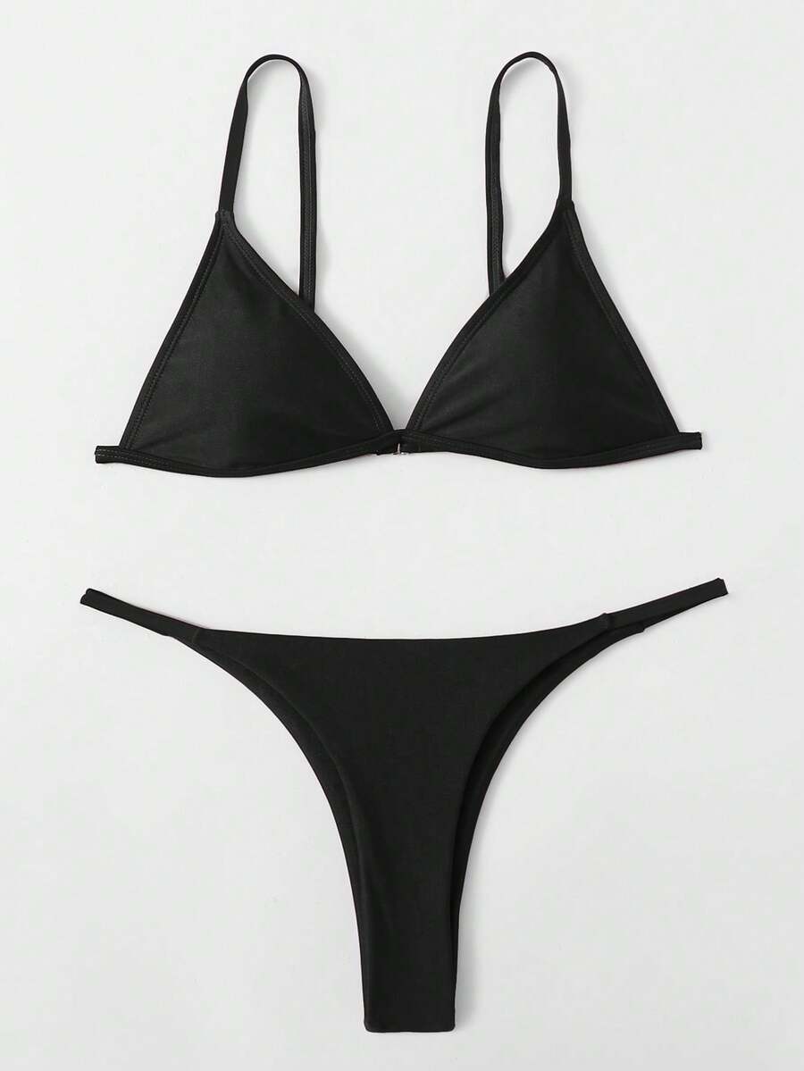 SHEIN Swim Solid Color Bikini Swimwear For Beach Vacation - Black - View 1