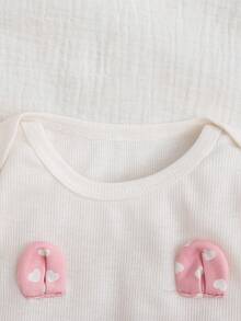 Newborn Baby Girl Cute Casual Knit Cartoon Pattern Top And Pink Pants Pajama Set - Pink - View 9