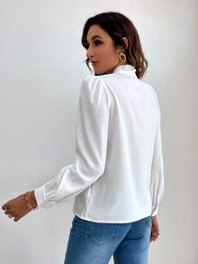SHEIN Frenchy Solid Tie Neck Chiffon Blouse Winter White Spring Elegant - White - View 2